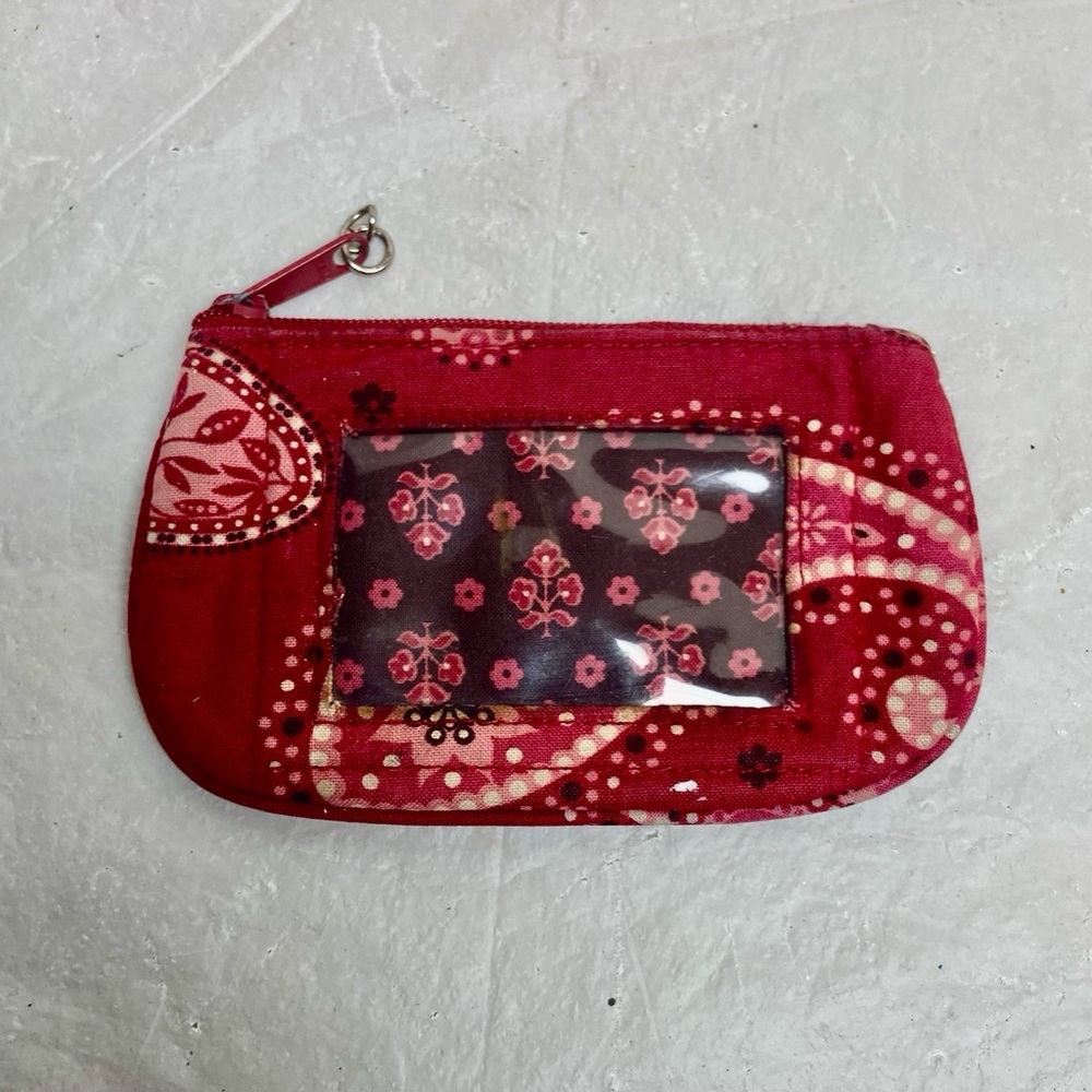 Vintage Vera Bradley Red Floral Paisley Coin Purse - ID ID Wallet 5in x 3in